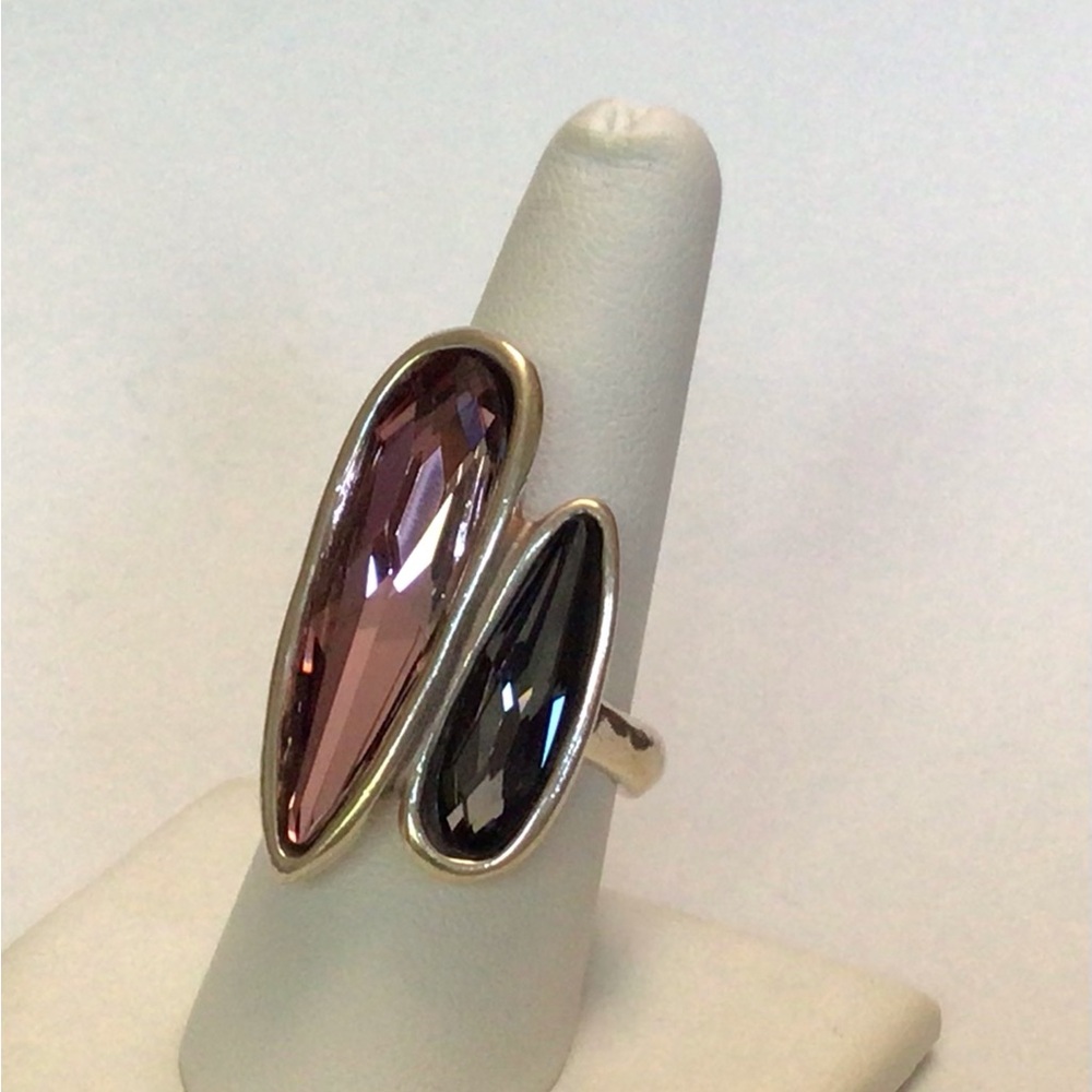 Uno De 50 Crystal Silver Statement Ring Pre-loved Size 8.5